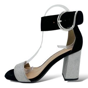 New Aerosoles Women’s Lana Crystal Heeled Ankle Strap Sandal in Black Size: 7M